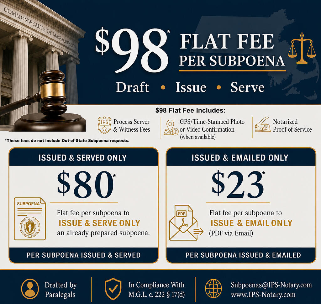 Massachusetts Subpoena Service Fees